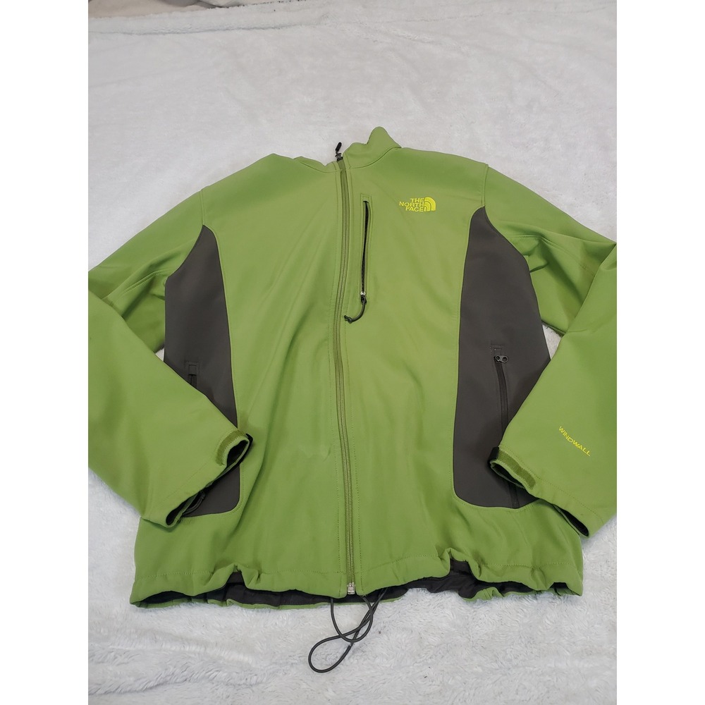 The North Face Olive Green Gray Logo Outdoor Hiking Fleece Lined Jacket Men XL